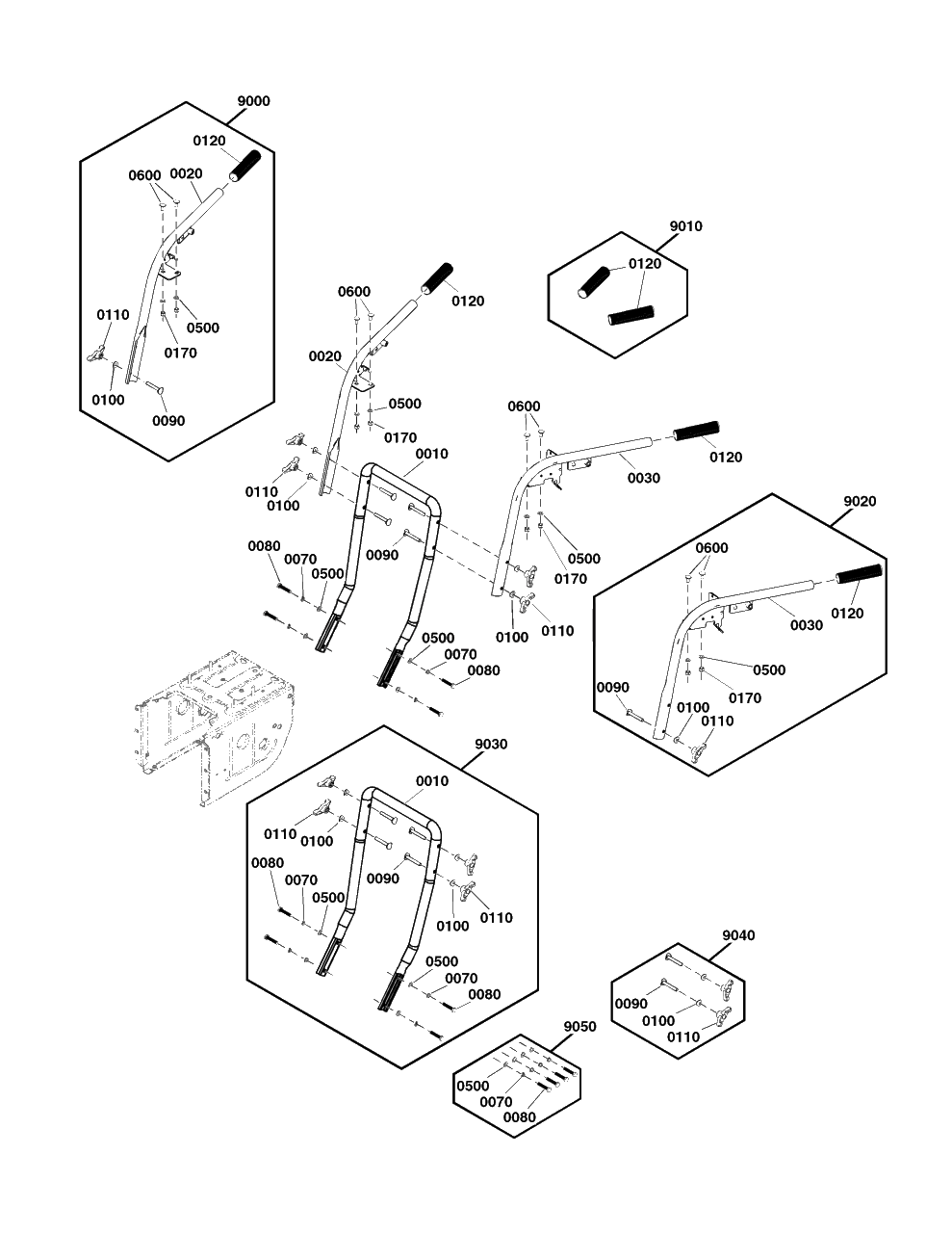 Handles Group Diagram and Parts List for S1224 (1697355-01)(2020) Briggs and Stratton Snow Blower
